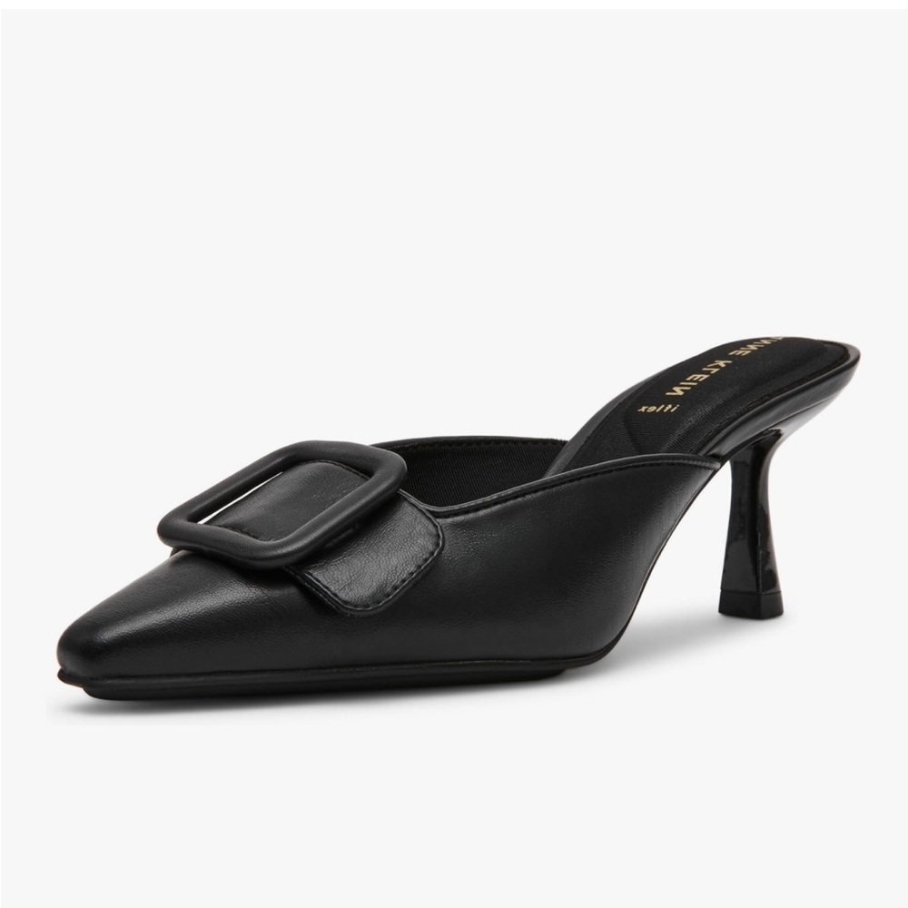 NEW Anne Klein Black Cassia Mule Heels Buckle Pointed Toe Slip On Size 8M